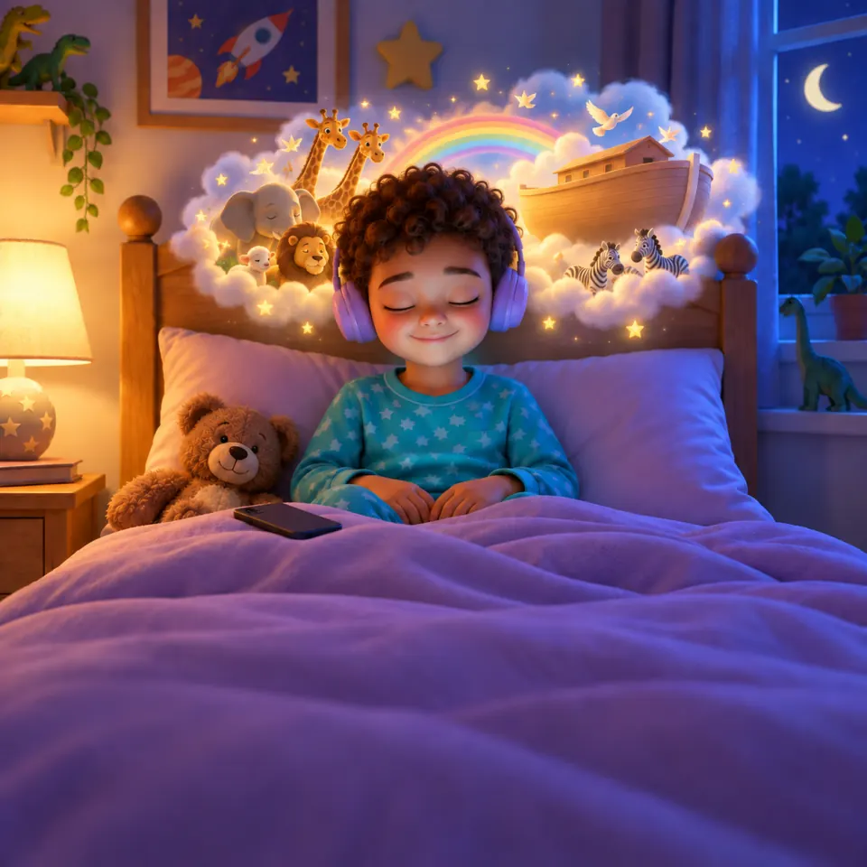 Un niño imagina el arca de Noé mientras escucha